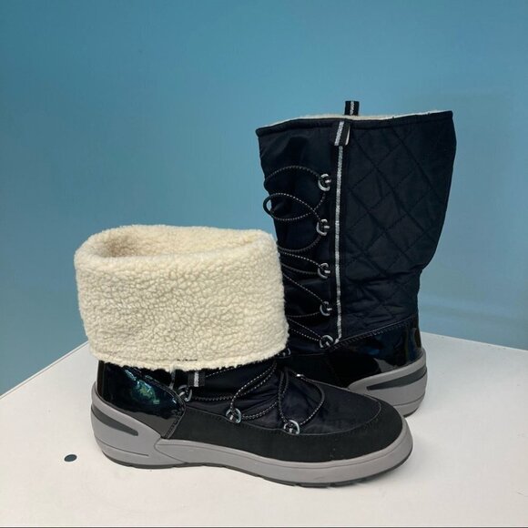 GEOX Sz 37 Sherpa Type Lined Moon Quilted Adjustable Elastic Laces Boots - Picture 10 of 12